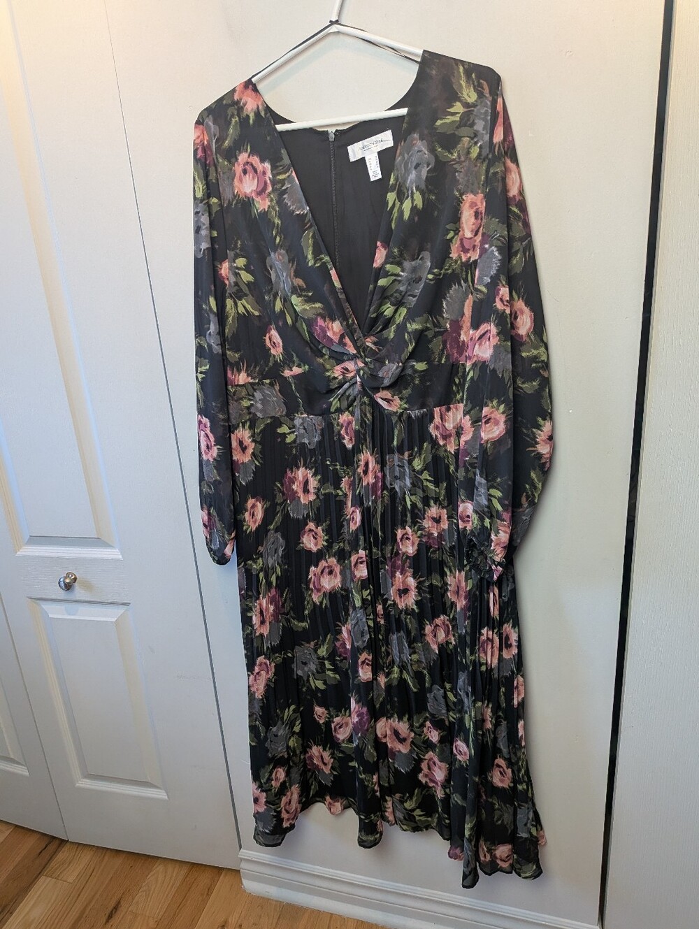 ADDITION ELLE Plus Size Women Midi Floral Dress Size 20 Back Zipper Black Pink